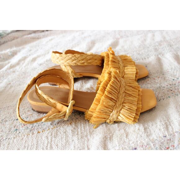 Paloma Barcelo Giselle Yellow Raffia Straw Strap Sandals Size 37 - Picture 2 of 3